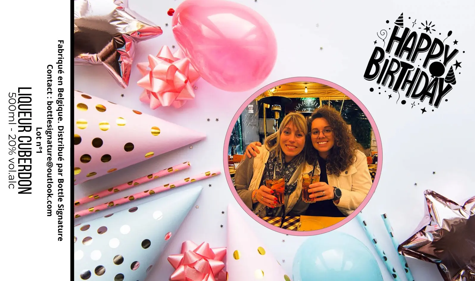 étiquette élégante de bouteille personnalisée joyeux anniversaire